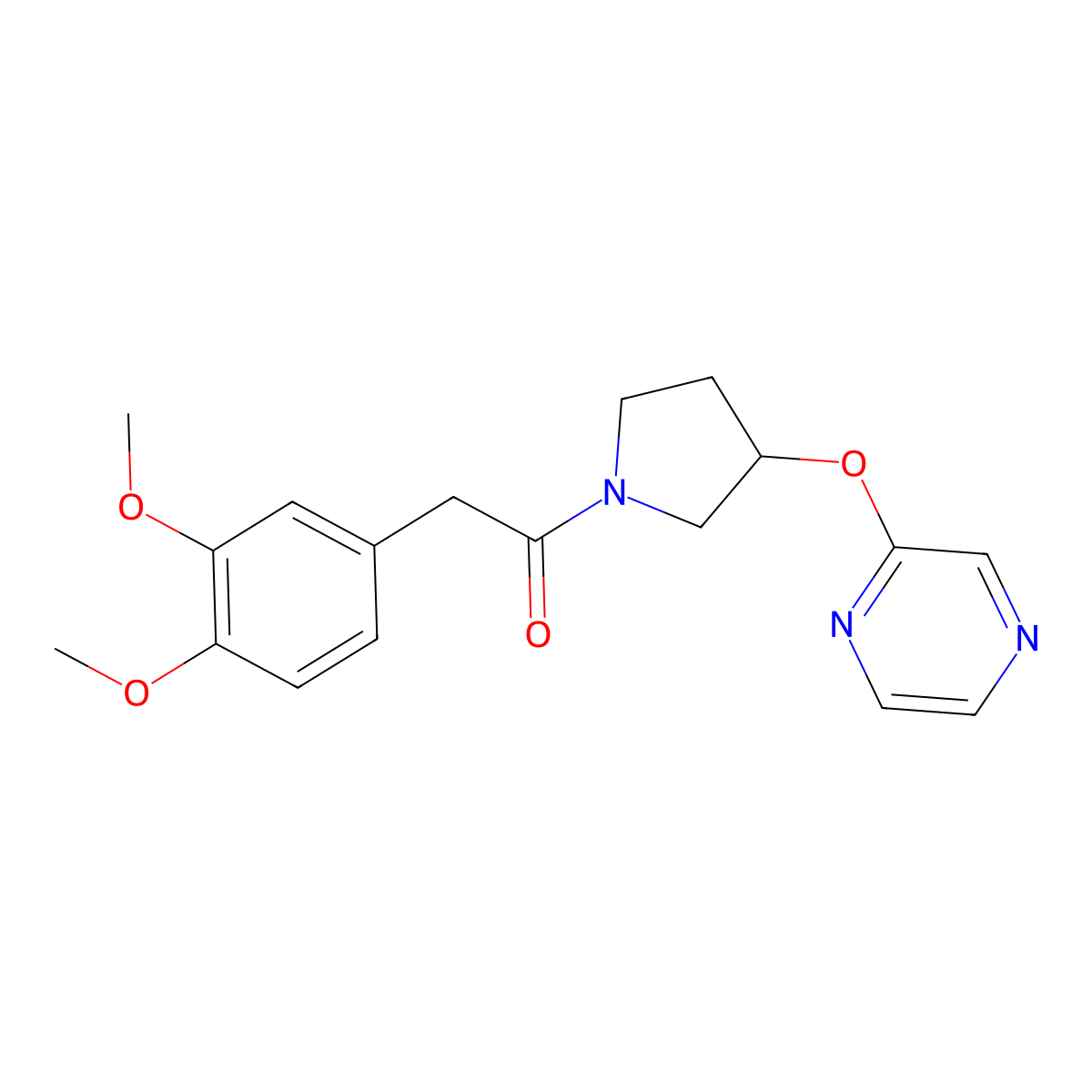 2-(3,4-Dimethoxyphenyl)-1-(3-(pyrazin-2-yloxy)pyrrolidin-1-yl)ethanone molecular structure, CAS 2034321-16-7