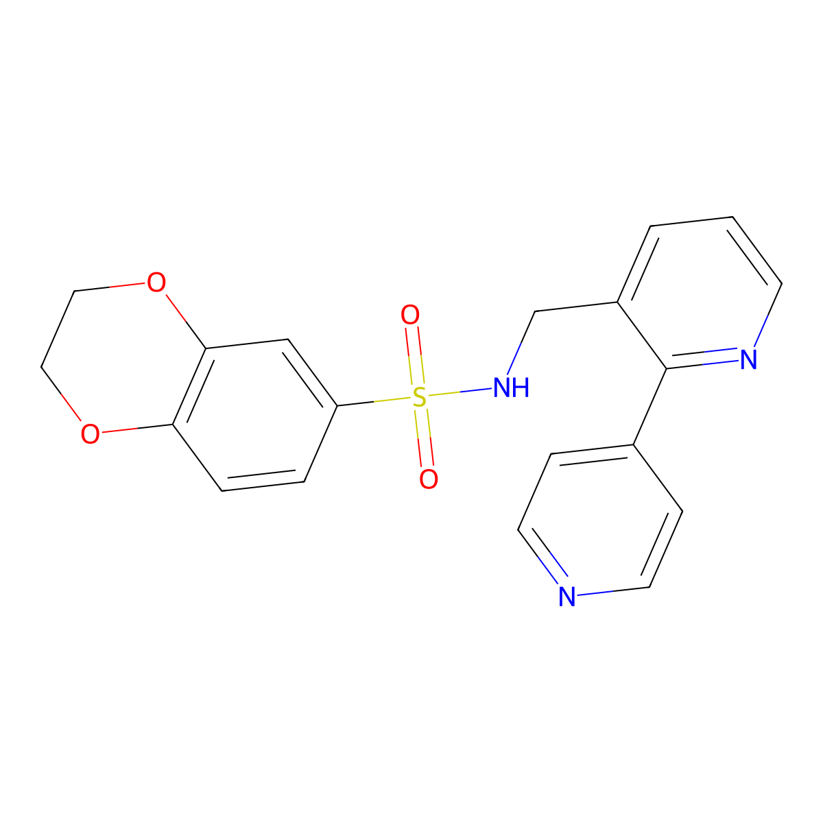 N-([2,4'-bipyridin]-3-ylmethyl)-2,3-dihydrobenzo[b][1,4]dioxine-6-sulfonamide molecular structure, CAS 2034321-29-2