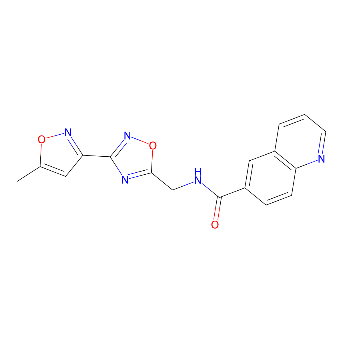 N-((3-(5-methylisoxazol-3-yl)-1,2,4-oxadiazol-5-yl)methyl)quinoline-6-carboxamide molecular structure, CAS 2034321-35-0