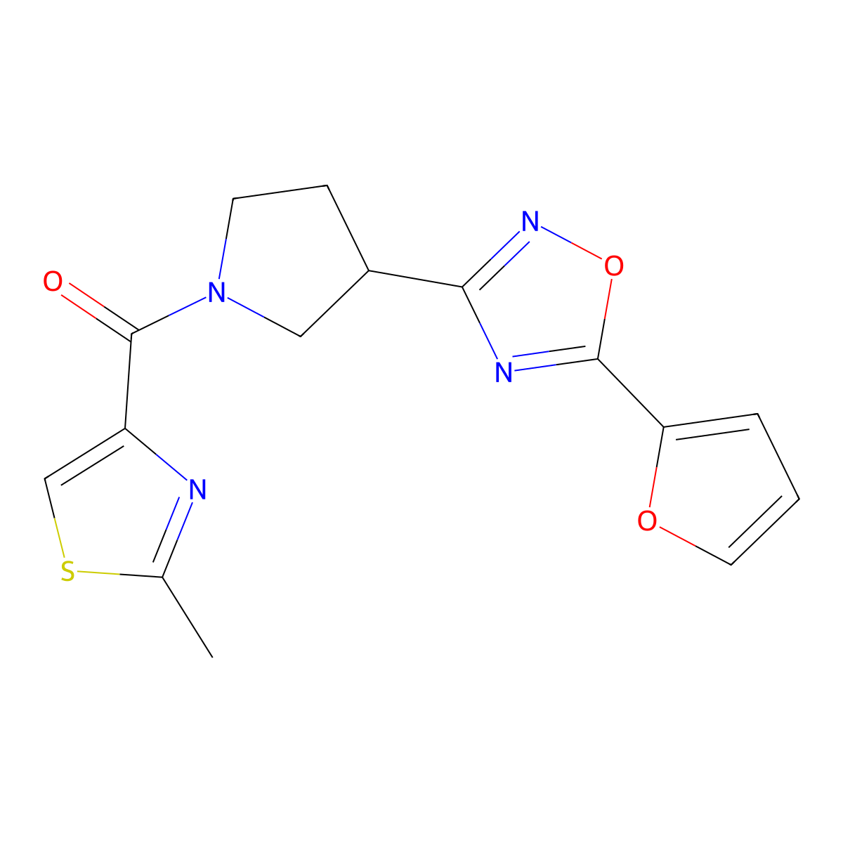 (3-(5-(Furan-2-yl)-1,2,4-oxadiazol-3-yl)pyrrolidin-1-yl)(2-methylthiazol-4-yl)methanone molecular structure, CAS 2034321-40-7