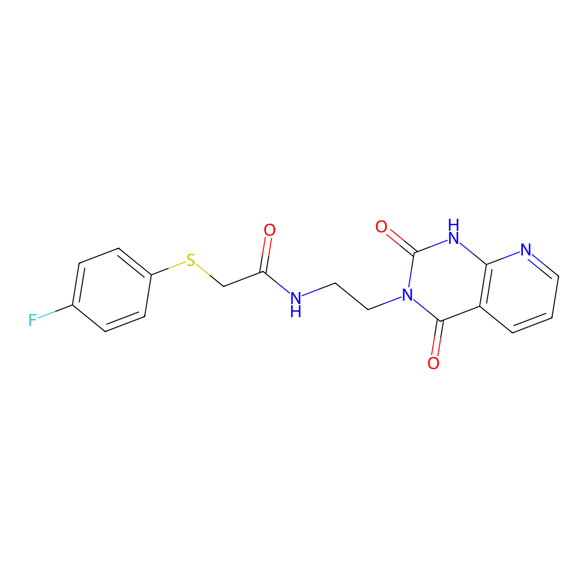 N-(2-(2,4-dioxo-1,2-dihydropyrido[2,3-d]pyrimidin-3(4H)-yl)ethyl)-2-((4-fluorophenyl)thio)acetamide molecular structure, CAS 2034321-43-0