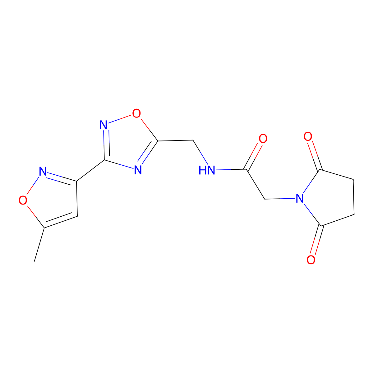 2-(2,5-dioxopyrrolidin-1-yl)-N-((3-(5-methylisoxazol-3-yl)-1,2,4-oxadiazol-5-yl)methyl)acetamide molecular structure, CAS 2034321-44-1