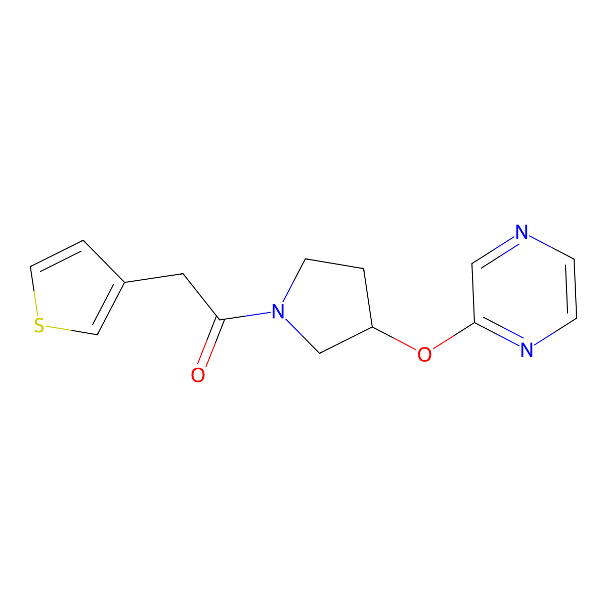 1-(3-(Pyrazin-2-yloxy)pyrrolidin-1-yl)-2-(thiophen-3-yl)ethanone molecular structure, CAS 2034321-45-2