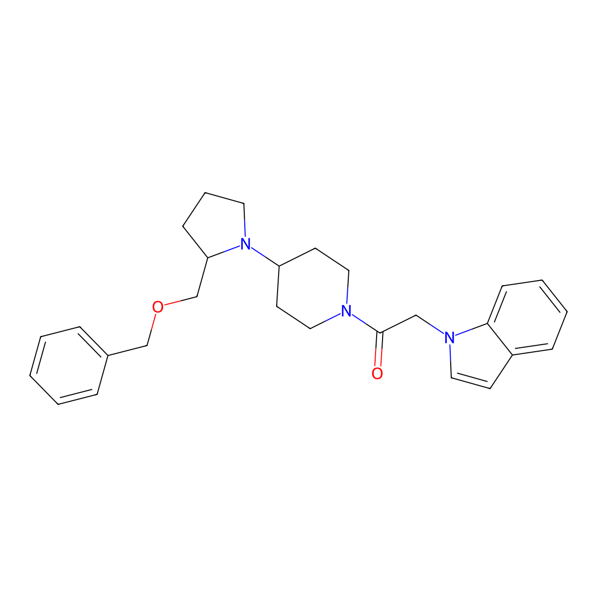 1-(4-(2-((benzyloxy)methyl)pyrrolidin-1-yl)piperidin-1-yl)-2-(1H-indol-1-yl)ethanone molecular structure, CAS 2034321-46-3