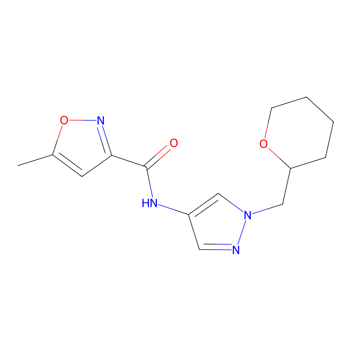 5-methyl-N-(1-((tetrahydro-2H-pyran-2-yl)methyl)-1H-pyrazol-4-yl)isoxazole-3-carboxamide molecular structure, CAS 2034321-47-4