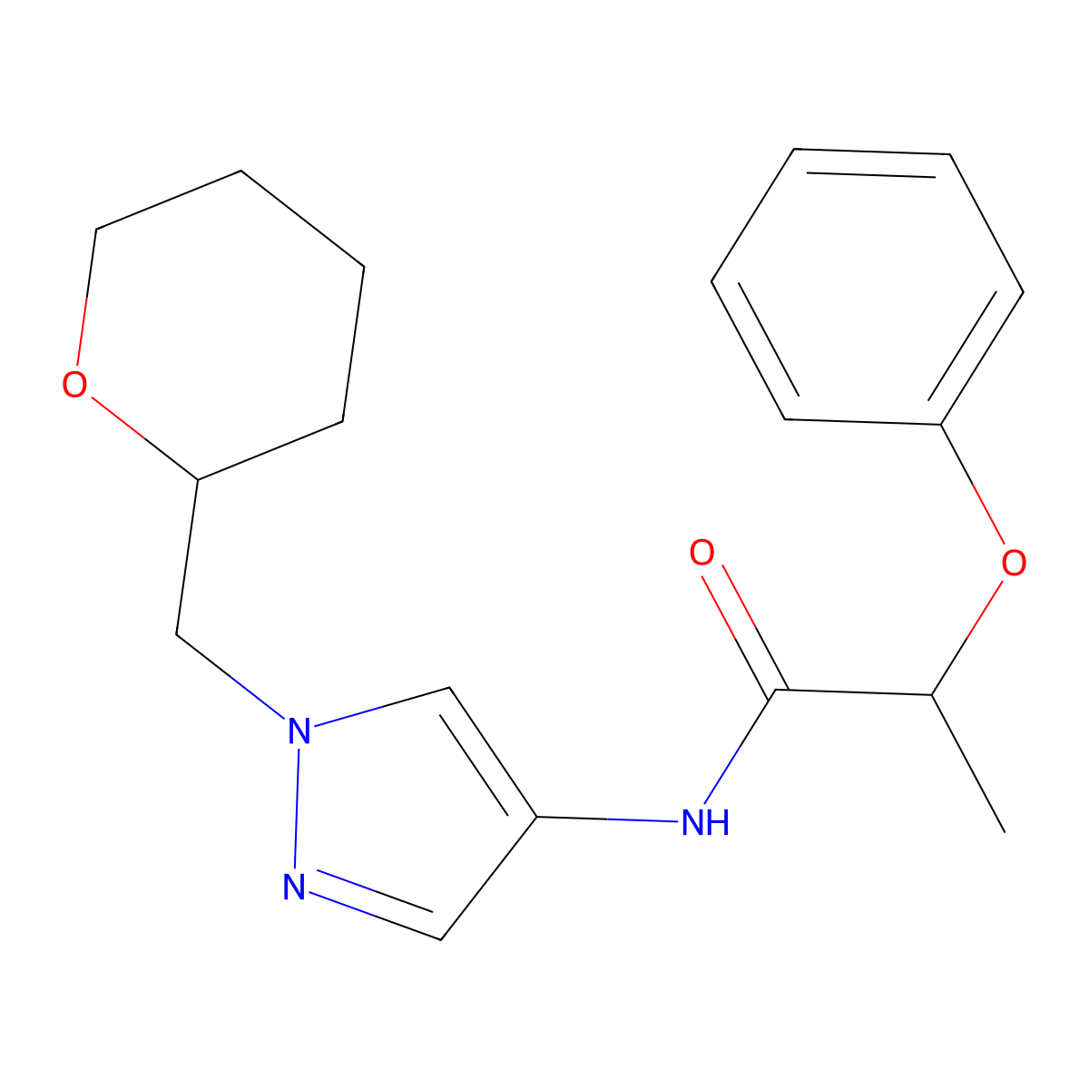 2-phenoxy-N-(1-((tetrahydro-2H-pyran-2-yl)methyl)-1H-pyrazol-4-yl)propanamide molecular structure, CAS 2034321-48-5