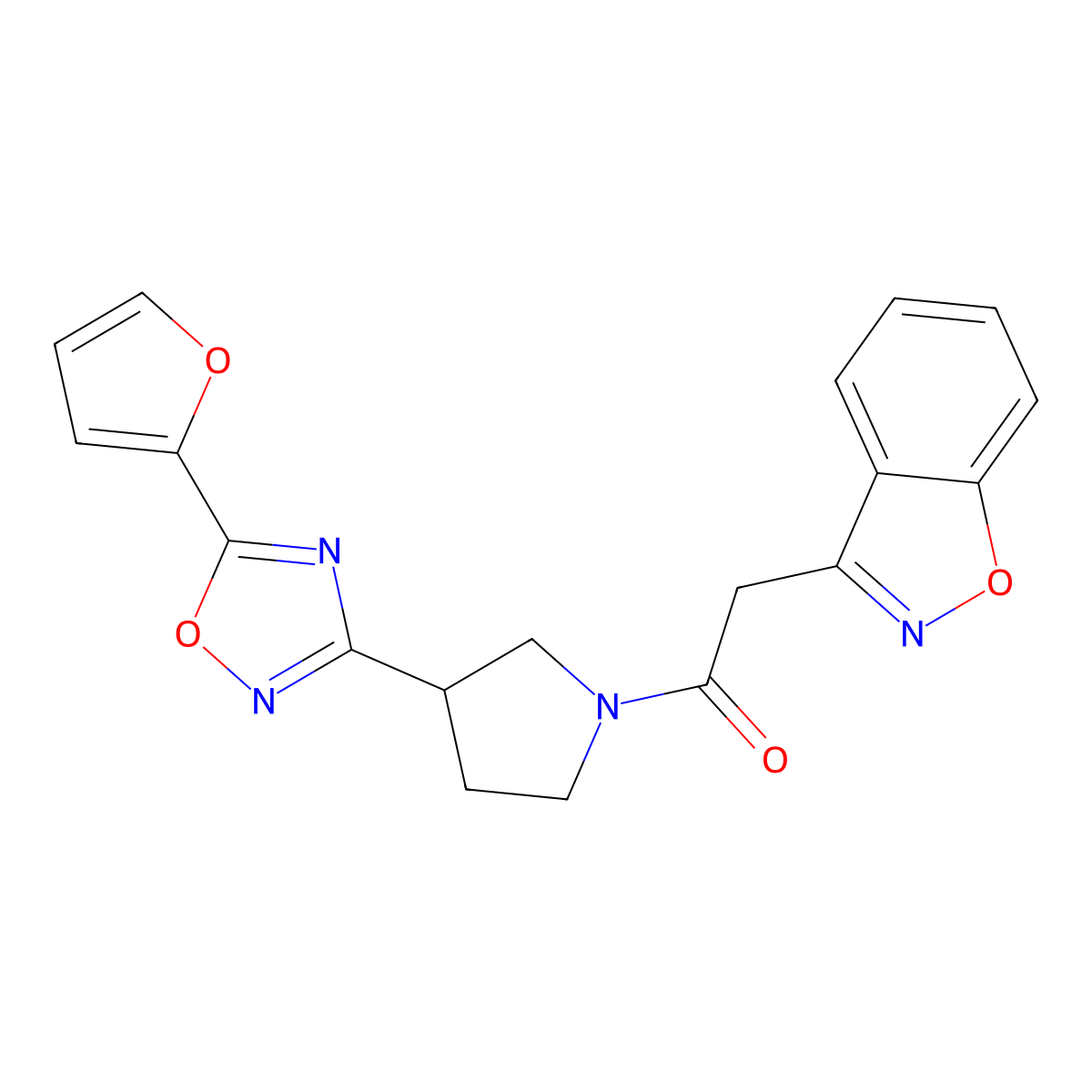 2-(Benzo[d]isoxazol-3-yl)-1-(3-(5-(furan-2-yl)-1,2,4-oxadiazol-3-yl)pyrrolidin-1-yl)ethanone molecular structure, CAS 2034321-51-0