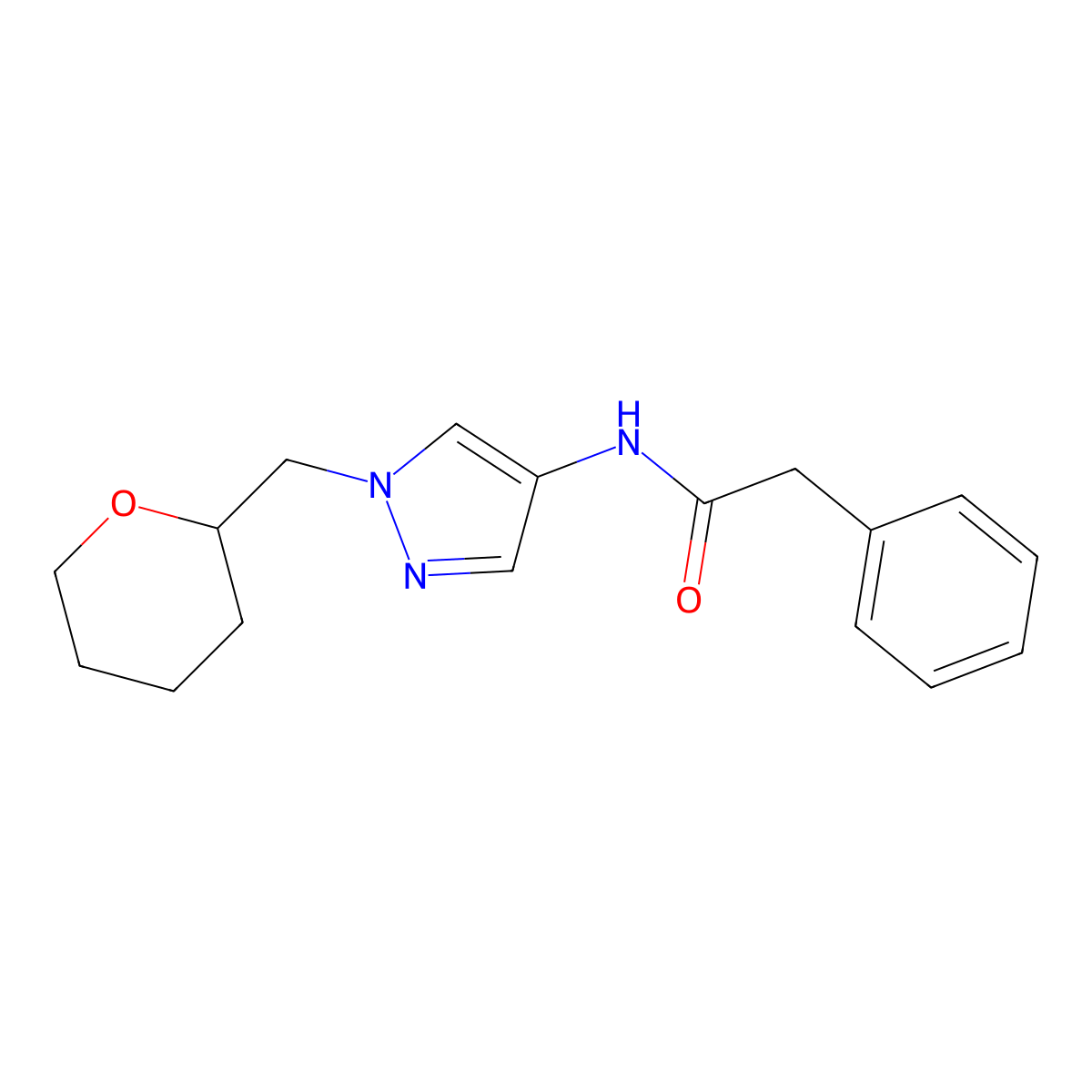 2-phenyl-N-(1-((tetrahydro-2H-pyran-2-yl)methyl)-1H-pyrazol-4-yl)acetamide molecular structure, CAS 2034321-53-2