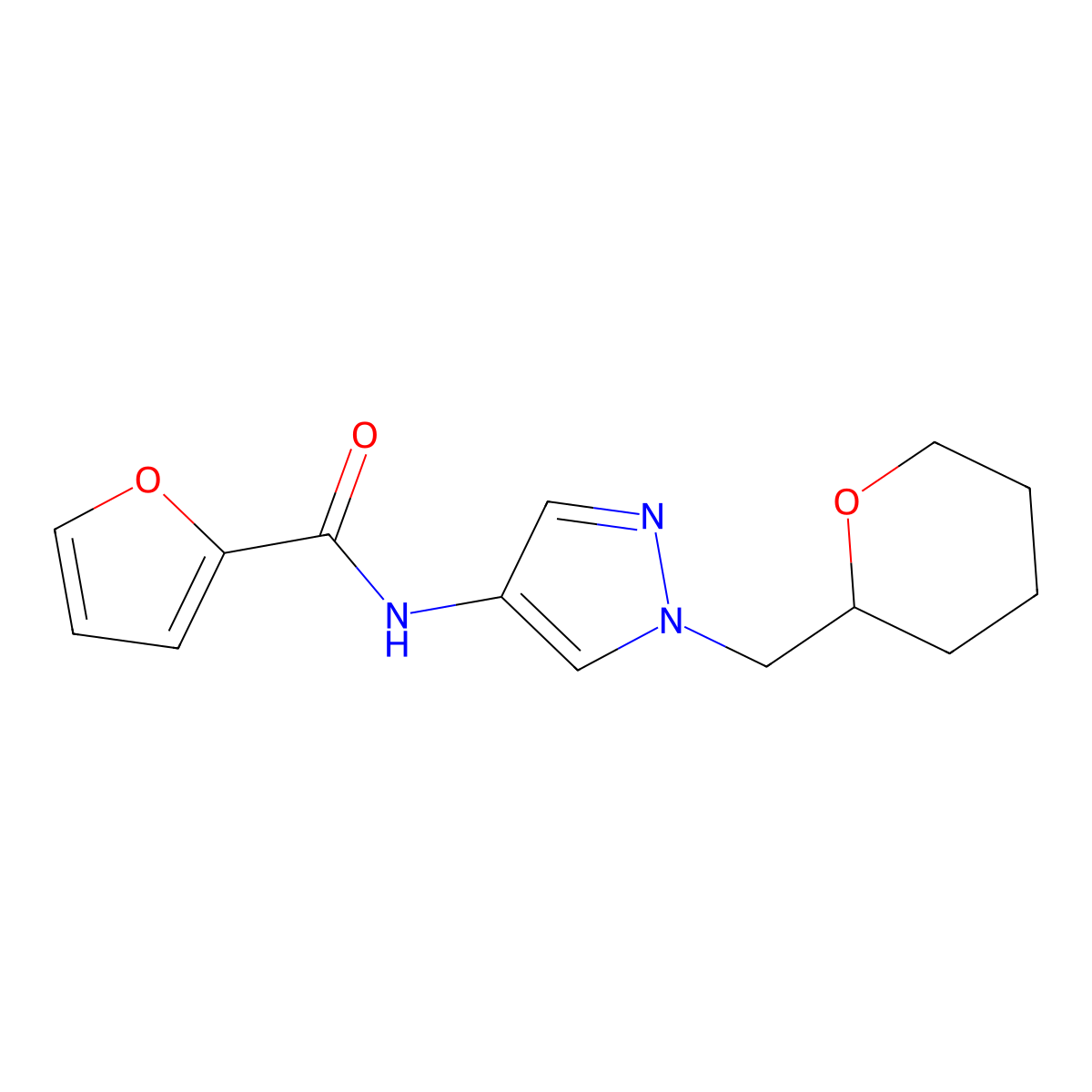 N-(1-((tetrahydro-2H-pyran-2-yl)methyl)-1H-pyrazol-4-yl)furan-2-carboxamide molecular structure, CAS 2034321-58-7