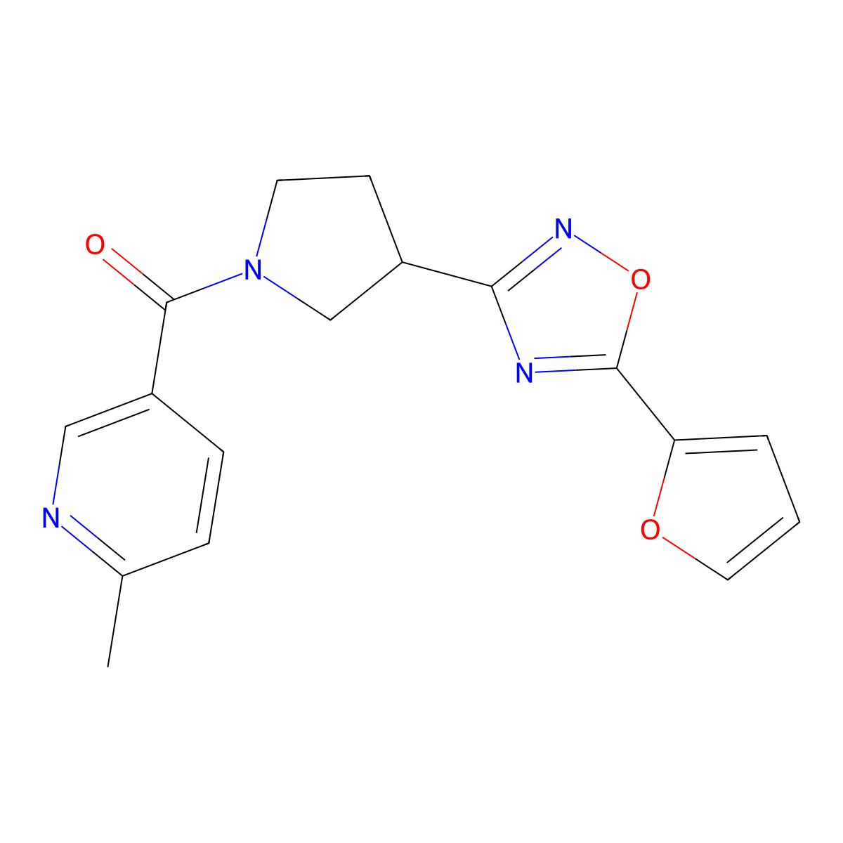 (3-(5-(Furan-2-yl)-1,2,4-oxadiazol-3-yl)pyrrolidin-1-yl)(6-methylpyridin-3-yl)methanone molecular structure, CAS 2034321-60-1