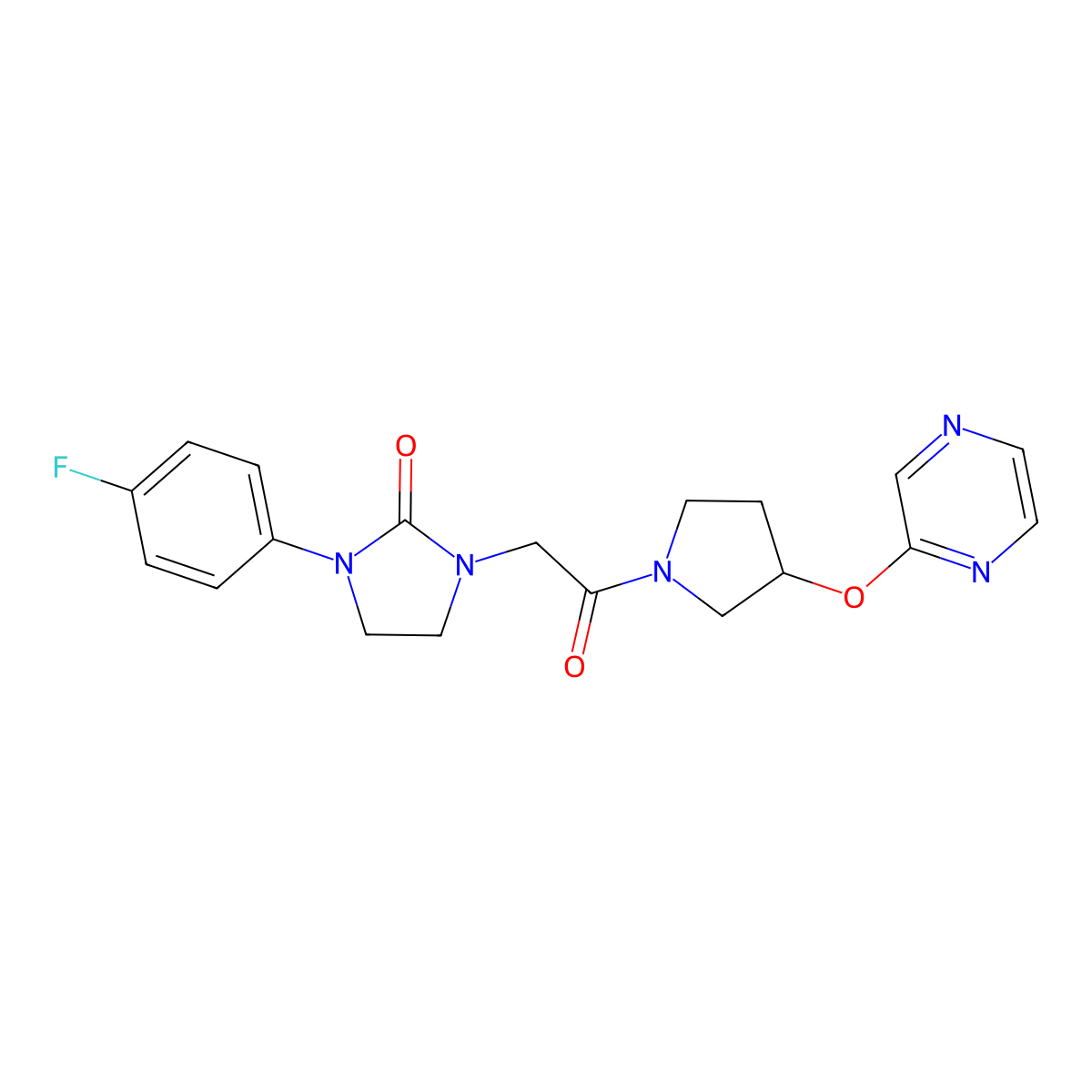 1-(4-Fluorophenyl)-3-{2-oxo-2-[3-(pyrazin-2-yloxy)pyrrolidin-1-yl]ethyl}imidazolidin-2-one molecular structure, CAS 2034321-70-3
