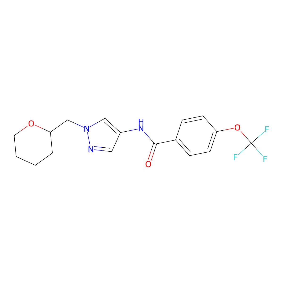 N-(1-((tetrahydro-2H-pyran-2-yl)methyl)-1H-pyrazol-4-yl)-4-(trifluoromethoxy)benzamide molecular structure, CAS 2034321-72-5