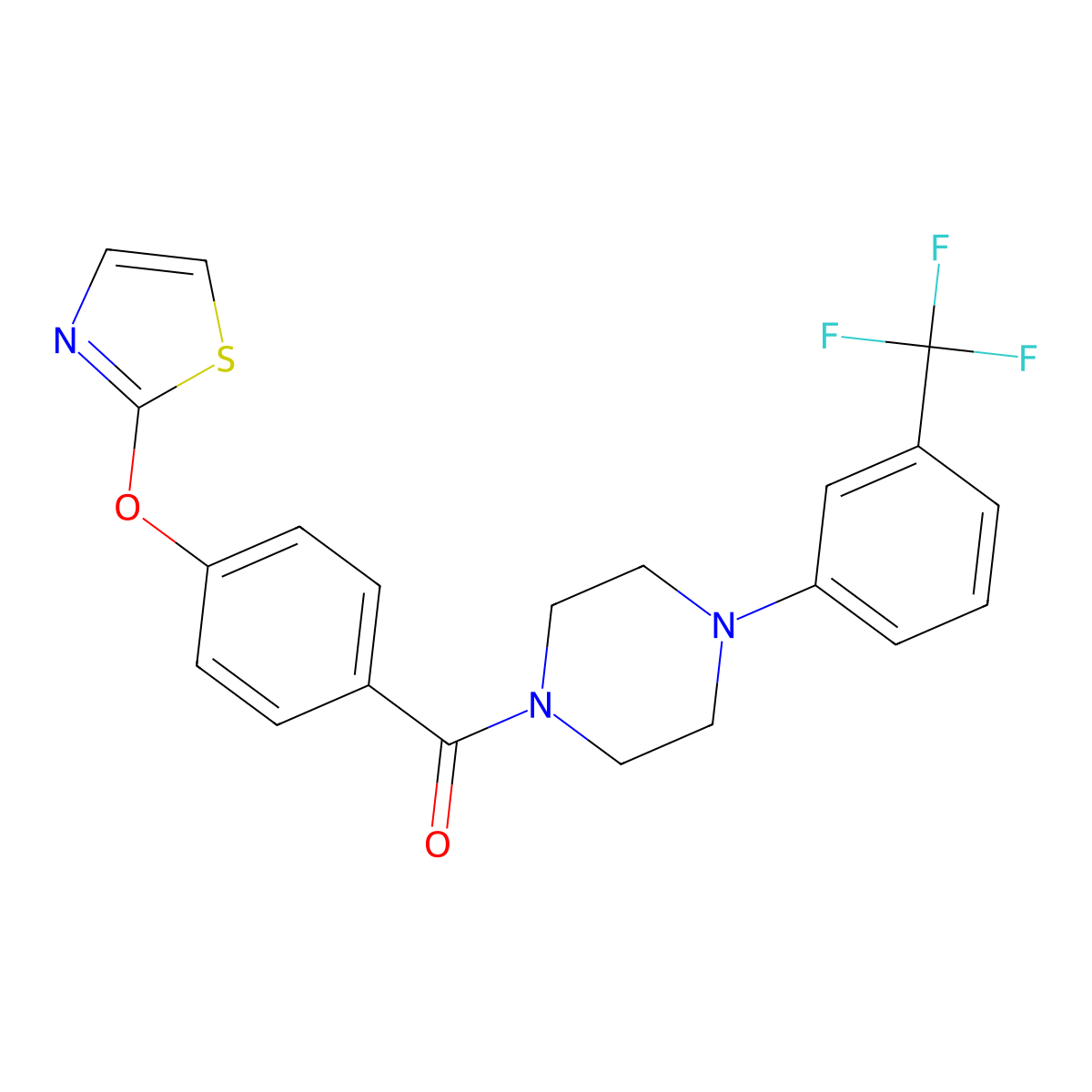 (4-(Thiazol-2-yloxy)phenyl)(4-(3-(trifluoromethyl)phenyl)piperazin-1-yl)methanone molecular structure, CAS 2034321-73-6