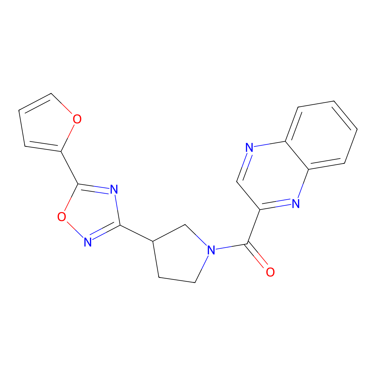 (3-(5-(Furan-2-yl)-1,2,4-oxadiazol-3-yl)pyrrolidin-1-yl)(quinoxalin-2-yl)methanone molecular structure, CAS 2034321-75-8