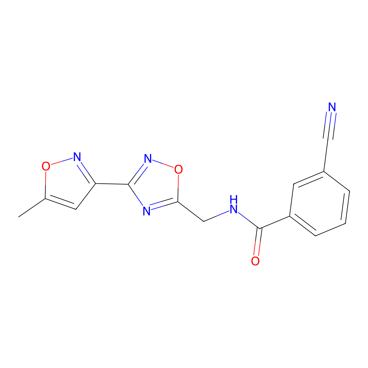 3-cyano-N-((3-(5-methylisoxazol-3-yl)-1,2,4-oxadiazol-5-yl)methyl)benzamide molecular structure, CAS 2034321-80-5