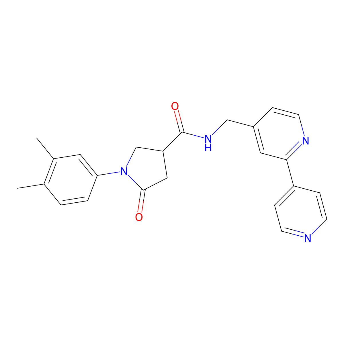 N-([2,4'-bipyridin]-4-ylmethyl)-1-(3,4-dimethylphenyl)-5-oxopyrrolidine-3-carboxamide molecular structure, CAS 2034321-82-7