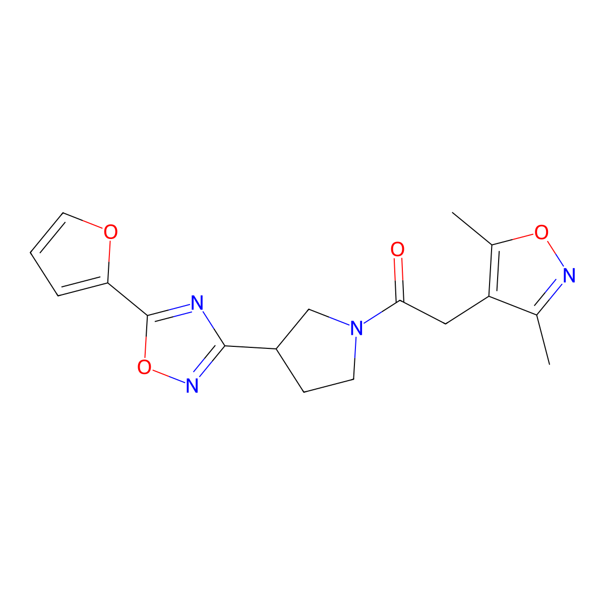 2-(3,5-Dimethylisoxazol-4-yl)-1-(3-(5-(furan-2-yl)-1,2,4-oxadiazol-3-yl)pyrrolidin-1-yl)ethanone molecular structure, CAS 2034321-83-8