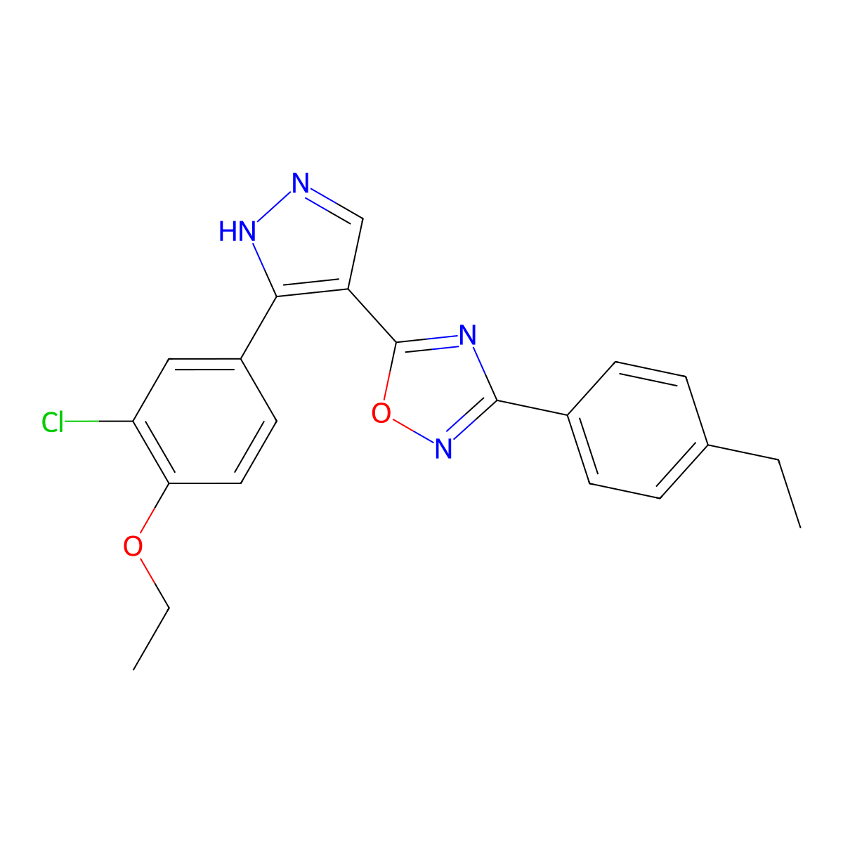 5-(3-(3-chloro-4-ethoxyphenyl)-1H-pyrazol-4-yl)-3-(4-ethylphenyl)-1,2,4-oxadiazole molecular structure, CAS 2034321-87-2