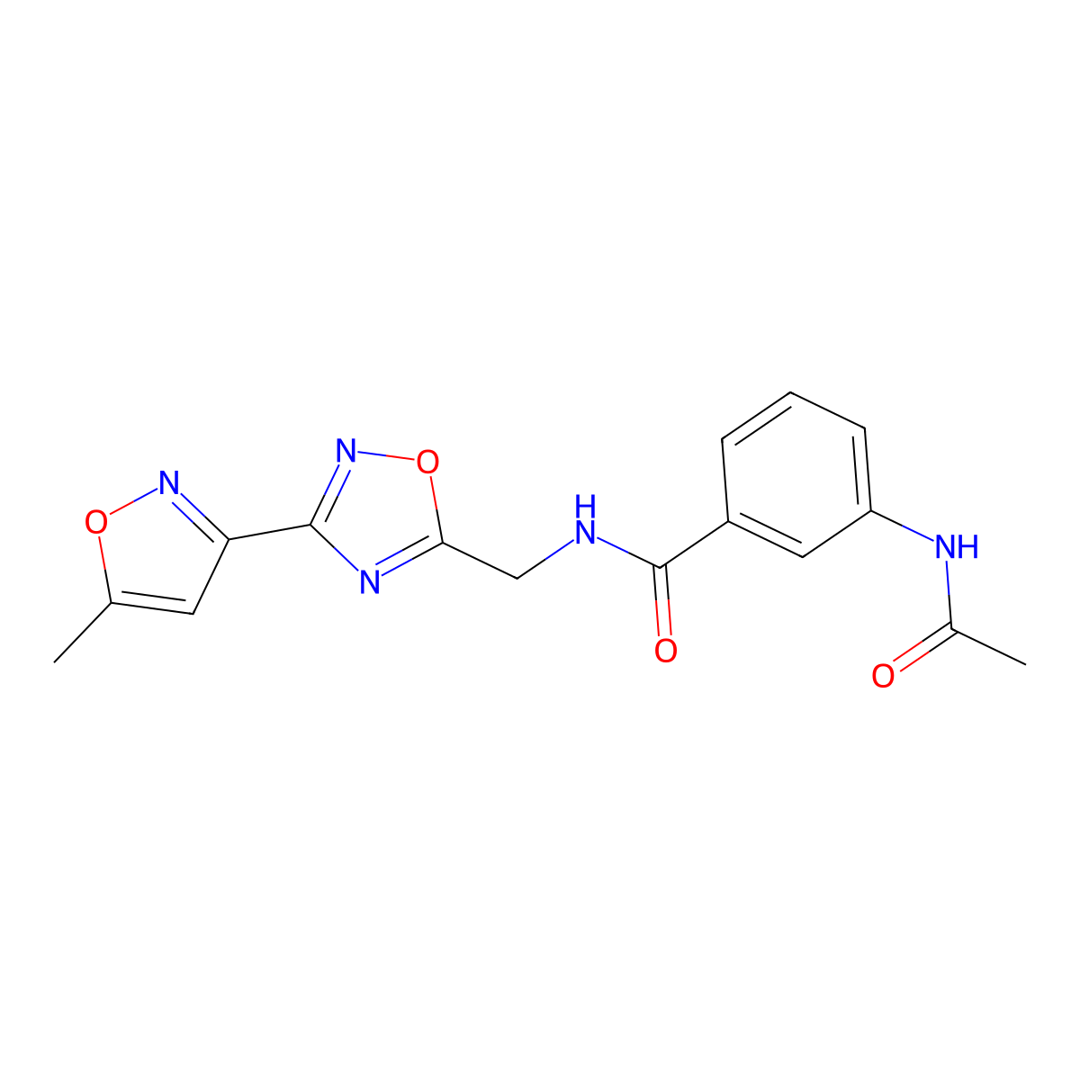 3-acetamido-N-((3-(5-methylisoxazol-3-yl)-1,2,4-oxadiazol-5-yl)methyl)benzamide molecular structure, CAS 2034321-88-3