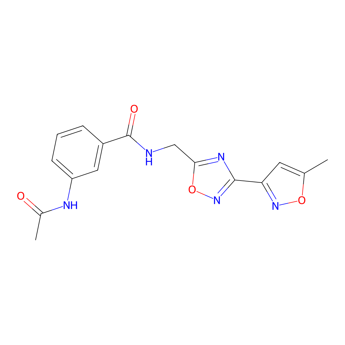 3-acetamido-N-((3-(5-methylisoxazol-3-yl)-1,2,4-oxadiazol-5-yl)methyl)benzamide molecular structure, CAS 2034321-88-3