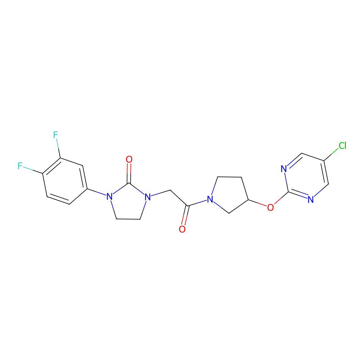 1-(2-(3-((5-Chloropyrimidin-2-yl)oxy)pyrrolidin-1-yl)-2-oxoethyl)-3-(3,4-difluorophenyl)imidazolidin-2-one molecular structure, CAS 2034321-91-8