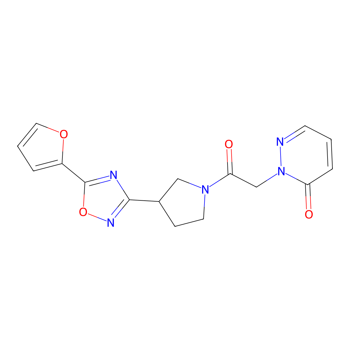 2-(2-(3-(5-(furan-2-yl)-1,2,4-oxadiazol-3-yl)pyrrolidin-1-yl)-2-oxoethyl)pyridazin-3(2H)-one molecular structure, CAS 2034321-92-9