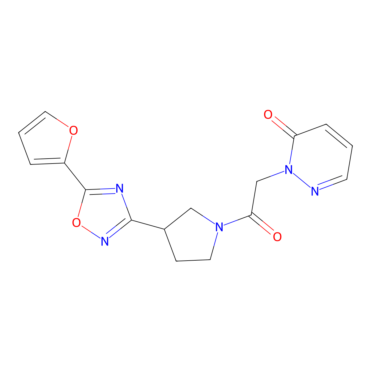 2-(2-(3-(5-(furan-2-yl)-1,2,4-oxadiazol-3-yl)pyrrolidin-1-yl)-2-oxoethyl)pyridazin-3(2H)-one molecular structure, CAS 2034321-92-9