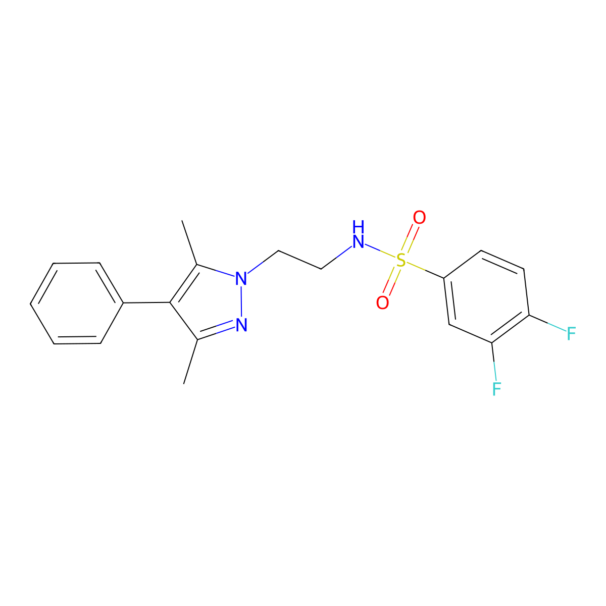 N-[2-(3,5-dimethyl-4-phenyl-1H-pyrazol-1-yl)ethyl]-3,4-difluorobenzene-1-sulfonamide molecular structure, CAS 2034321-93-0