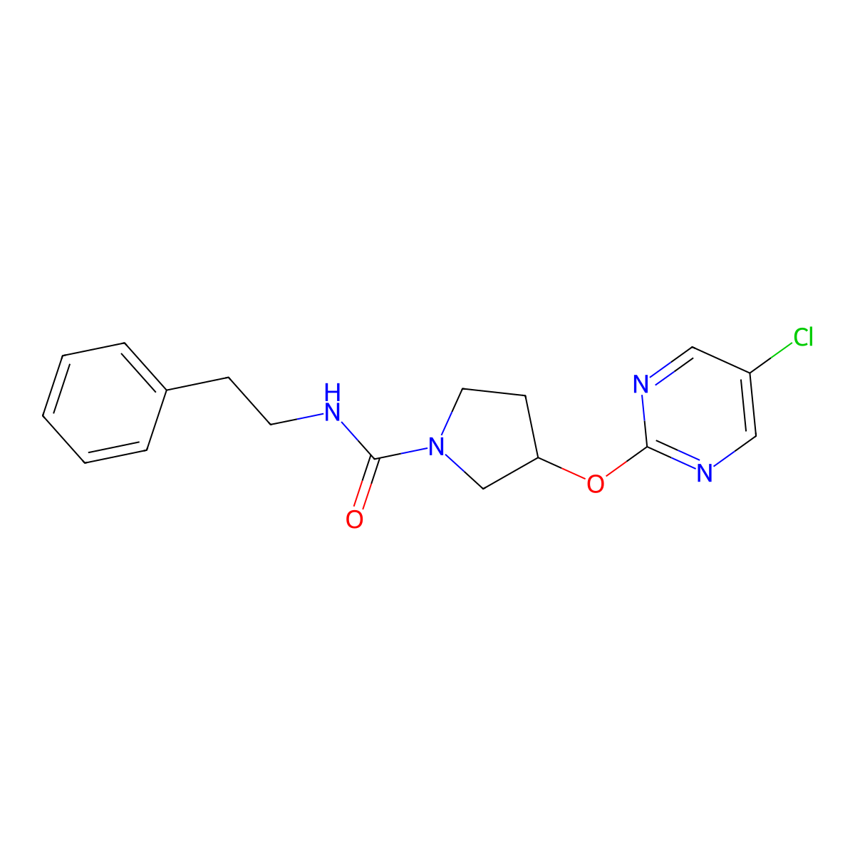 3-((5-chloropyrimidin-2-yl)oxy)-N-phenethylpyrrolidine-1-carboxamide molecular structure, CAS 2034321-99-6