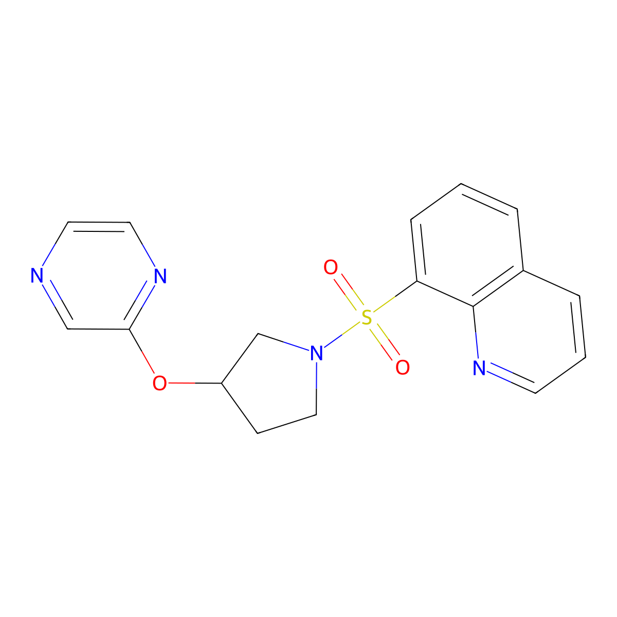8-{[3-(Pyrazin-2-yloxy)pyrrolidin-1-yl]sulfonyl}quinoline molecular structure, CAS 2034322-01-3