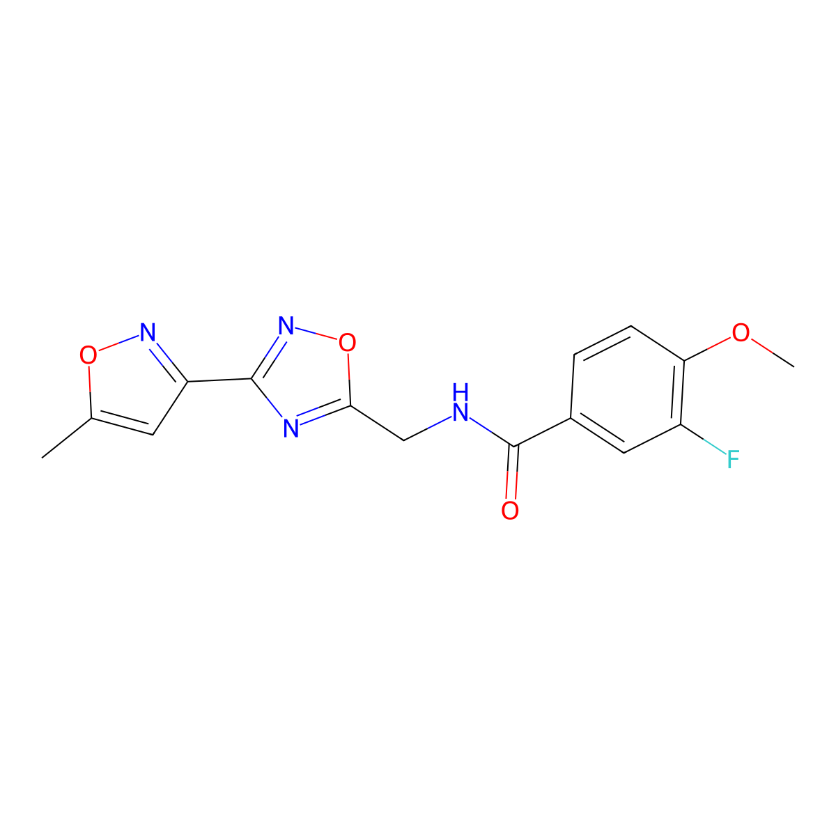 3-fluoro-4-methoxy-N-((3-(5-methylisoxazol-3-yl)-1,2,4-oxadiazol-5-yl)methyl)benzamide molecular structure, CAS 2034322-04-6