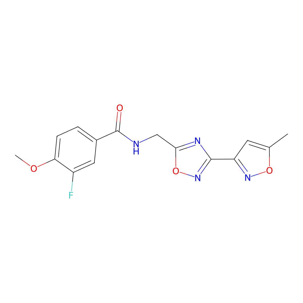 3-fluoro-4-methoxy-N-((3-(5-methylisoxazol-3-yl)-1,2,4-oxadiazol-5-yl)methyl)benzamide molecular structure, CAS 2034322-04-6