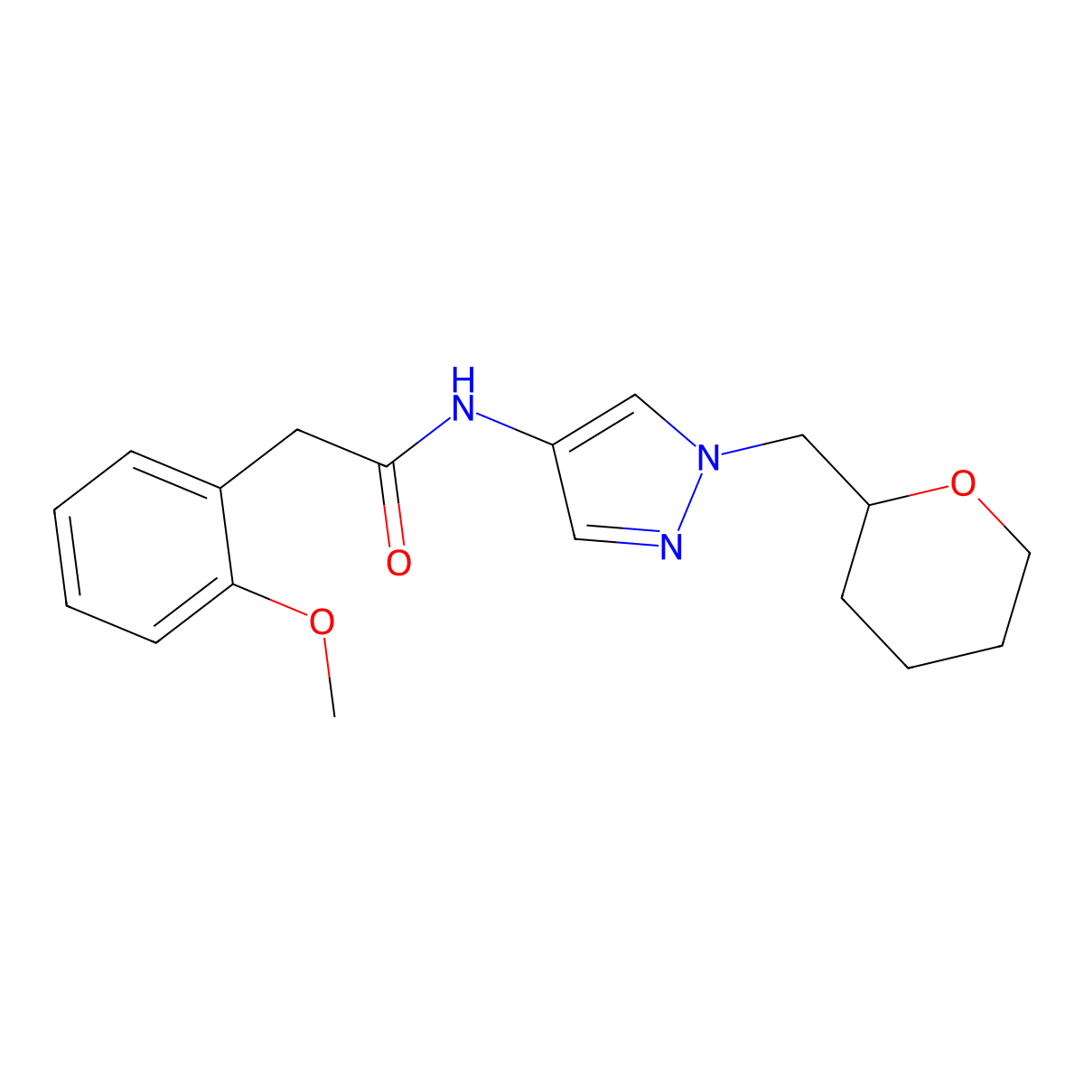2-(2-methoxyphenyl)-N-(1-((tetrahydro-2H-pyran-2-yl)methyl)-1H-pyrazol-4-yl)acetamide molecular structure, CAS 2034322-09-1