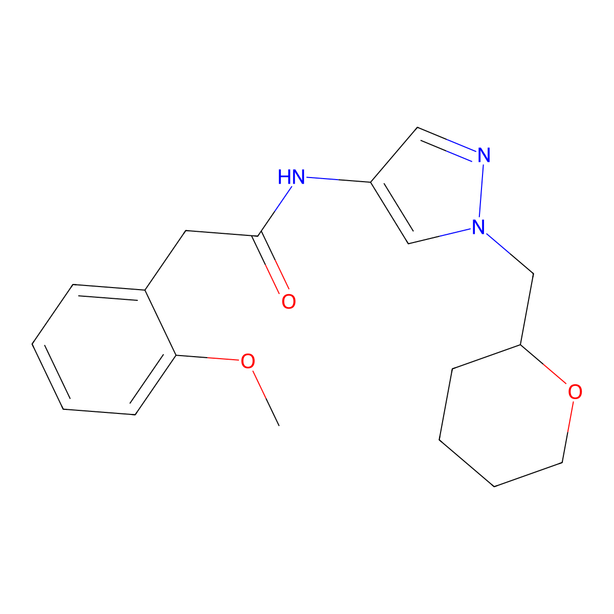 2-(2-methoxyphenyl)-N-(1-((tetrahydro-2H-pyran-2-yl)methyl)-1H-pyrazol-4-yl)acetamide molecular structure, CAS 2034322-09-1