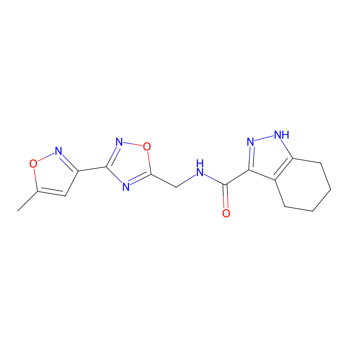 N-((3-(5-methylisoxazol-3-yl)-1,2,4-oxadiazol-5-yl)methyl)-4,5,6,7-tetrahydro-1H-indazole-3-carboxamide molecular structure, CAS 2034322-13-7