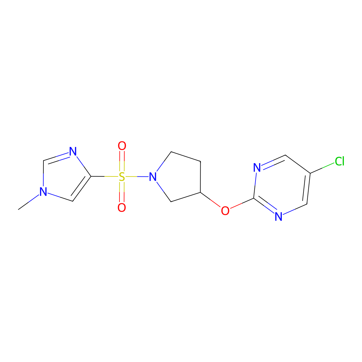 5-chloro-2-({1-[(1-methyl-1H-imidazol-4-yl)sulfonyl]pyrrolidin-3-yl}oxy)pyrimidine molecular structure, CAS 2034322-22-8