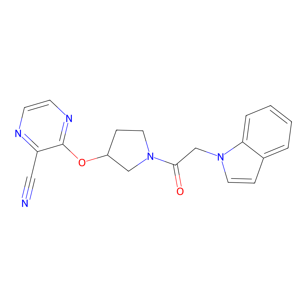 3-((1-(2-(1H-indol-1-yl)acetyl)pyrrolidin-3-yl)oxy)pyrazine-2-carbonitrile molecular structure, CAS 2034322-24-0