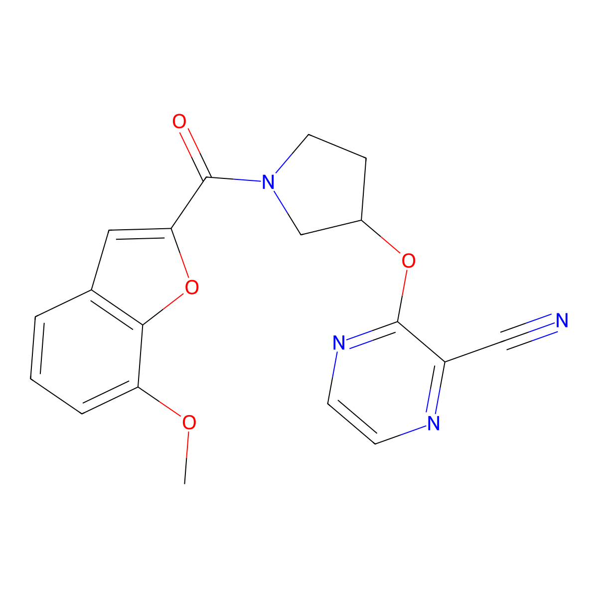 3-((1-(7-Methoxybenzofuran-2-carbonyl)pyrrolidin-3-yl)oxy)pyrazine-2-carbonitrile molecular structure, CAS 2034322-27-3