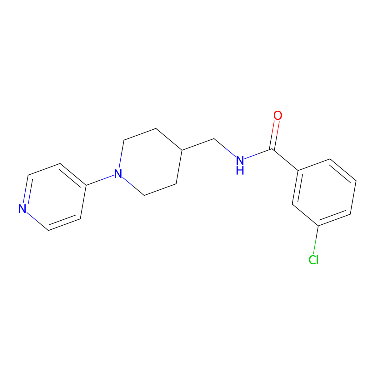 3-chloro-N-((1-(pyridin-4-yl)piperidin-4-yl)methyl)benzamide molecular structure, CAS 2034322-30-8