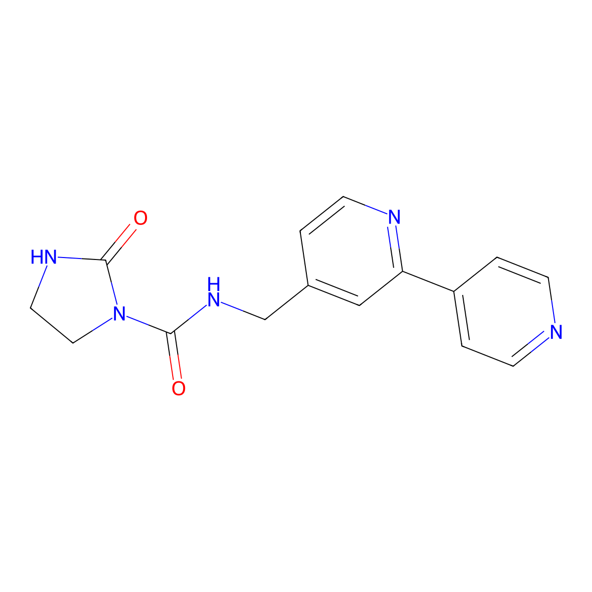 N-({[2,4'-bipyridine]-4-yl}methyl)-2-oxoimidazolidine-1-carboxamide molecular structure, CAS 2034322-31-9