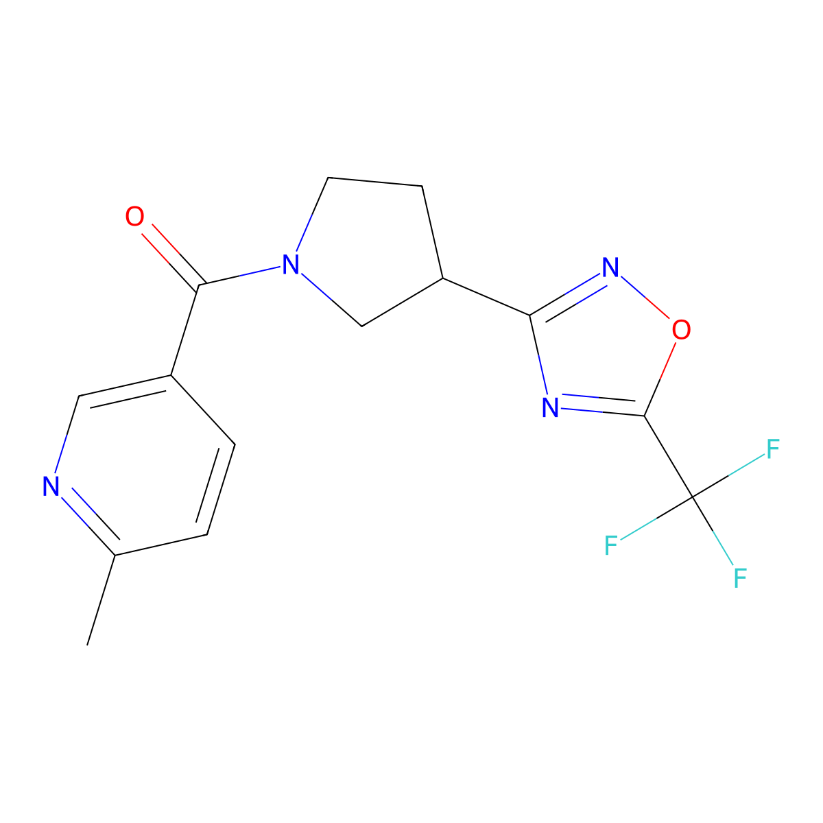 (6-Methylpyridin-3-yl)(3-(5-(trifluoromethyl)-1,2,4-oxadiazol-3-yl)pyrrolidin-1-yl)methanone molecular structure, CAS 2034322-32-0