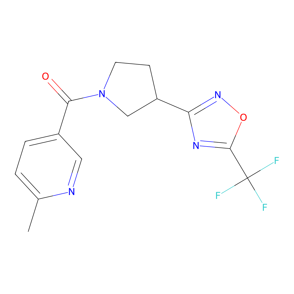 (6-Methylpyridin-3-yl)(3-(5-(trifluoromethyl)-1,2,4-oxadiazol-3-yl)pyrrolidin-1-yl)methanone molecular structure, CAS 2034322-32-0