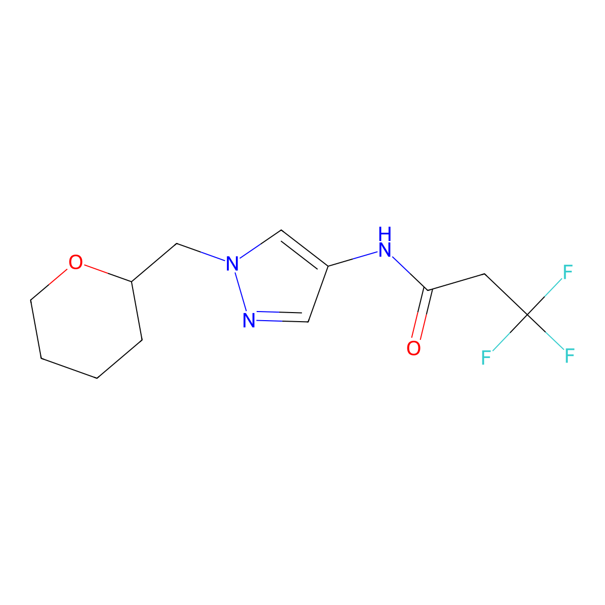 3,3,3-trifluoro-N-(1-((tetrahydro-2H-pyran-2-yl)methyl)-1H-pyrazol-4-yl)propanamide molecular structure, CAS 2034322-33-1
