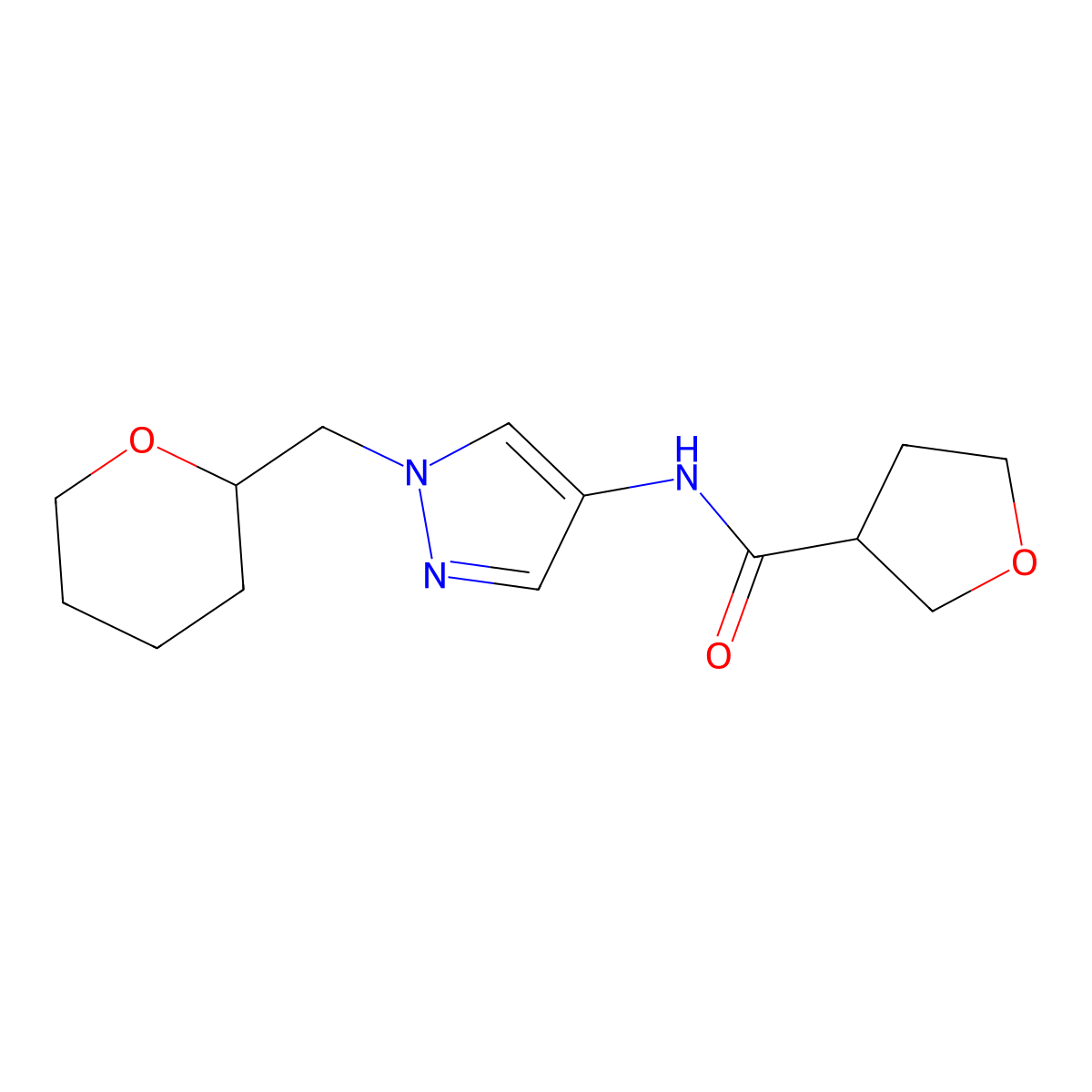 N-(1-((tetrahydro-2H-pyran-2-yl)methyl)-1H-pyrazol-4-yl)tetrahydrofuran-3-carboxamide molecular structure, CAS 2034322-43-3