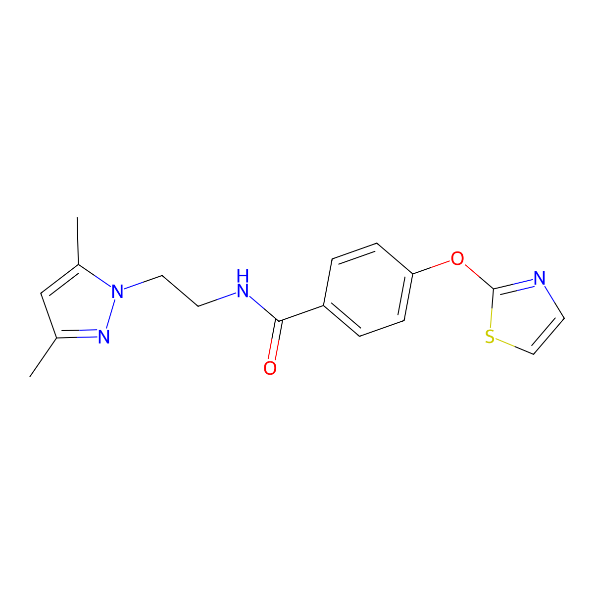 N-(2-(3,5-dimethyl-1H-pyrazol-1-yl)ethyl)-4-(thiazol-2-yloxy)benzamide molecular structure, CAS 2034322-49-9