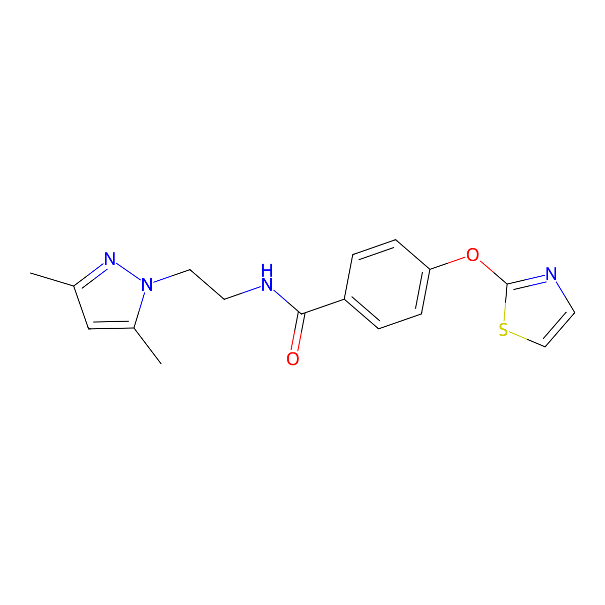 N-(2-(3,5-dimethyl-1H-pyrazol-1-yl)ethyl)-4-(thiazol-2-yloxy)benzamide molecular structure, CAS 2034322-49-9