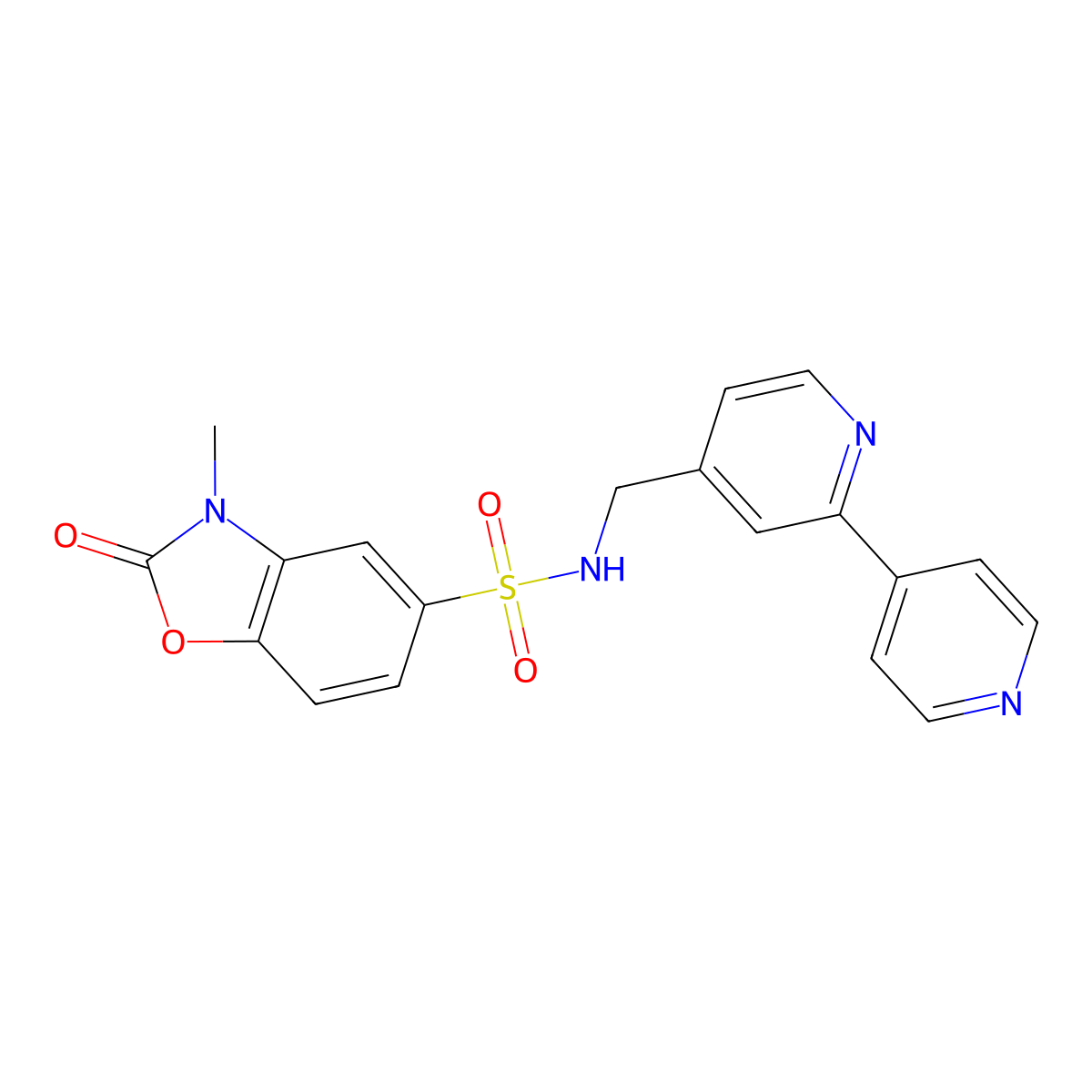N-({[2,4'-bipyridine]-4-yl}methyl)-3-methyl-2-oxo-2,3-dihydro-1,3-benzoxazole-5-sulfonamide molecular structure, CAS 2034322-53-5
