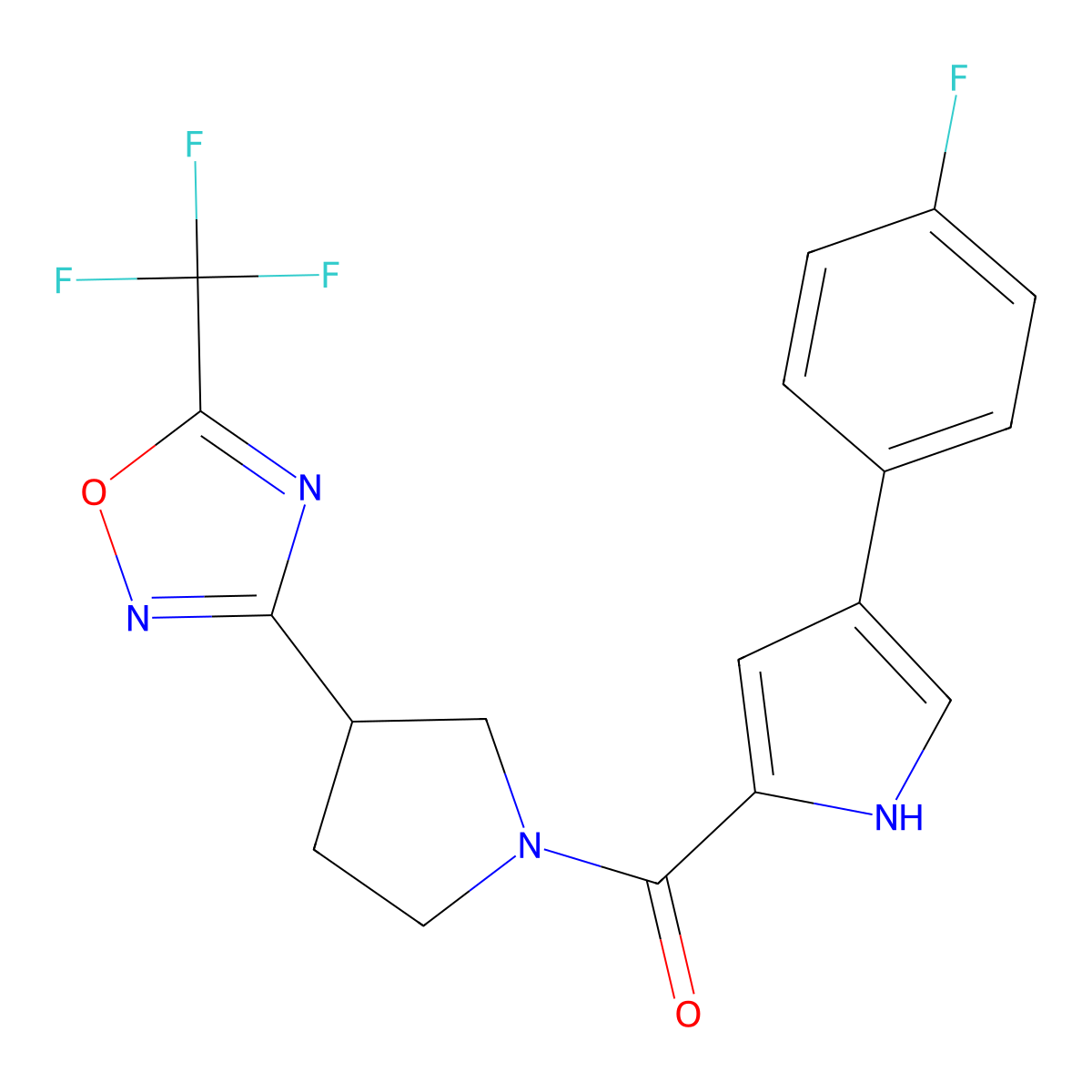 (4-(4-fluorophenyl)-1H-pyrrol-2-yl)(3-(5-(trifluoromethyl)-1,2,4-oxadiazol-3-yl)pyrrolidin-1-yl)methanone molecular structure, CAS 2034322-60-4