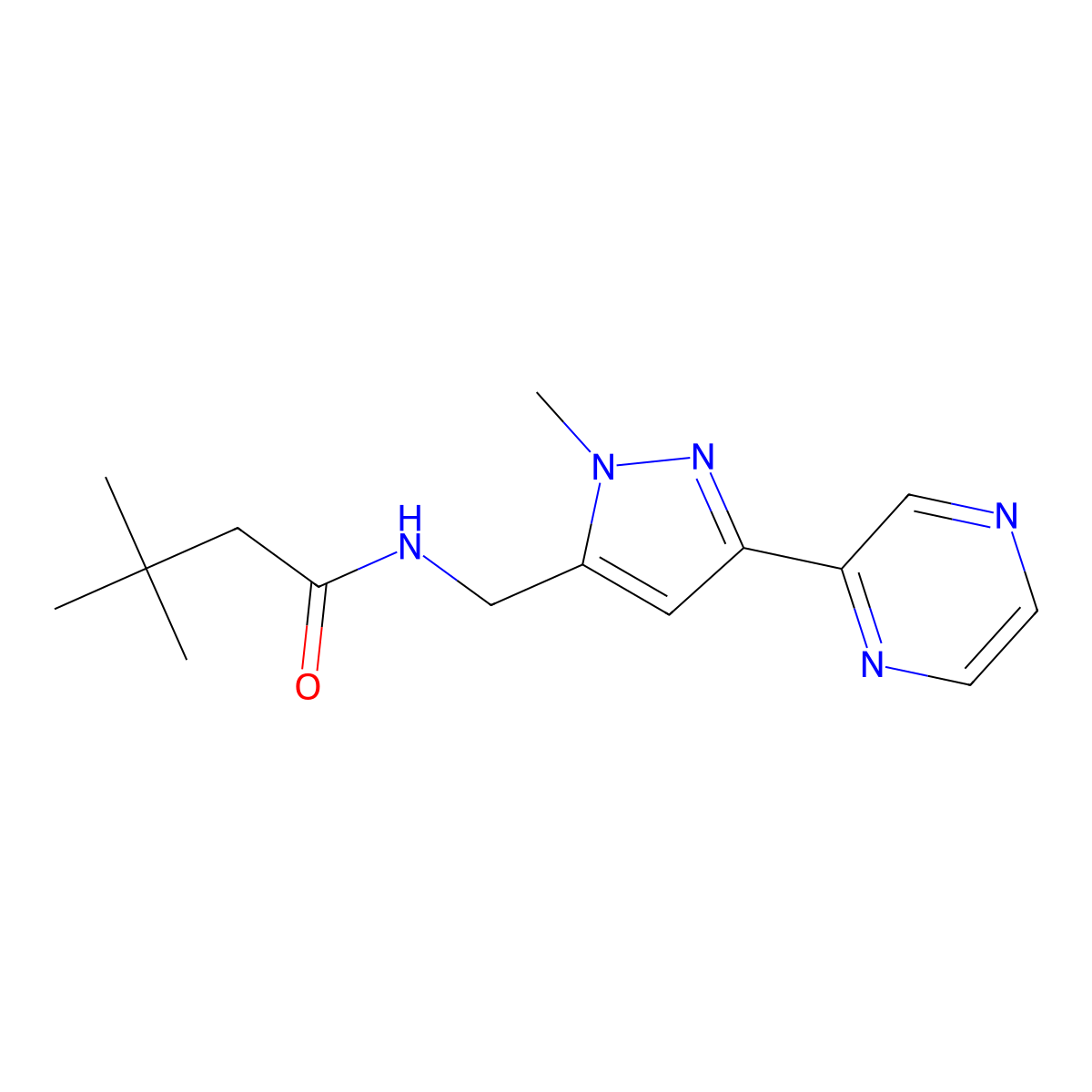 3,3-dimethyl-N-{[1-methyl-3-(pyrazin-2-yl)-1H-pyrazol-5-yl]methyl}butanamide molecular structure, CAS 2034322-62-6
