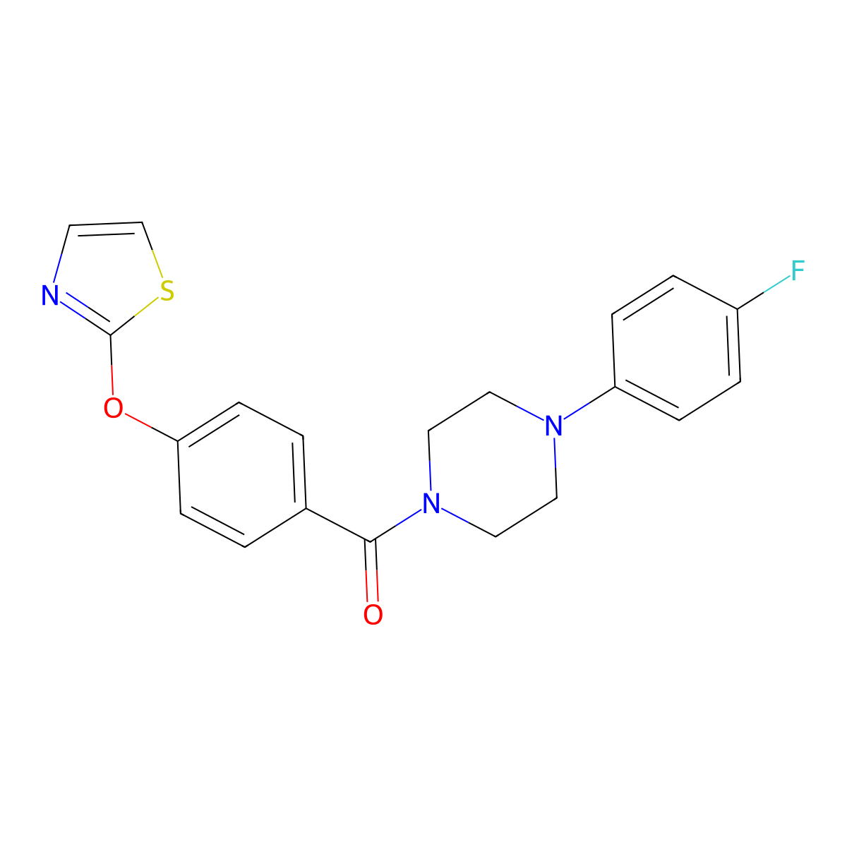(4-(4-Fluorophenyl)piperazin-1-yl)(4-(thiazol-2-yloxy)phenyl)methanone molecular structure, CAS 2034322-63-7
